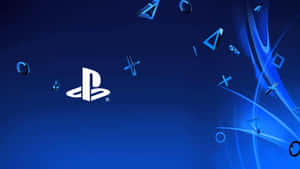 PlayStation 標誌搭配浮動控制器符號，藍色漸變背景。