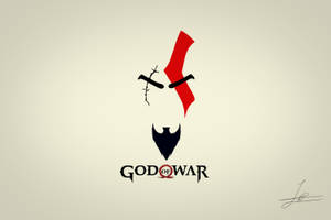 God of War標誌，交叉劍和鬍鬚，米色背景