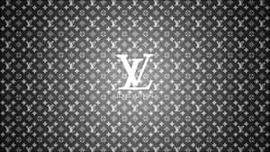 帶有中央標誌的 Louis Vuitton 字母組合圖案牆紙。