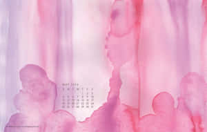 粉紅色水彩抽象畫，帶有人物剪影和2014年5月的月曆。