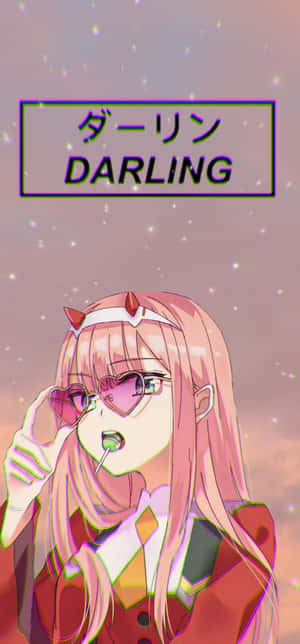 粉紅髮和心形眼鏡的動漫女孩在星空下拿著棒棒糖。 — HMD Pulse 2 Pro 壁紙
