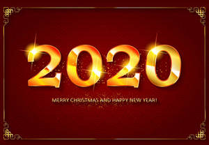 金色2020文字在紅色背景上閃爍，用於新年慶祝。