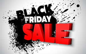 Black Friday Sale 文字以粗體紅色3D字母呈現，帶有黑色墨水飛濺。