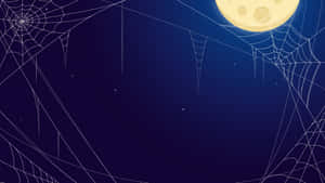 蜘蛛網在發光的滿月下交錯於星空夜空。 — 萬聖節恐怖 壁紙
