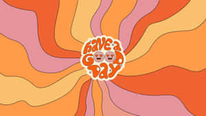 色彩繽紛的復古波浪圖案，帶有笑臉的「have a good day」貼紙。