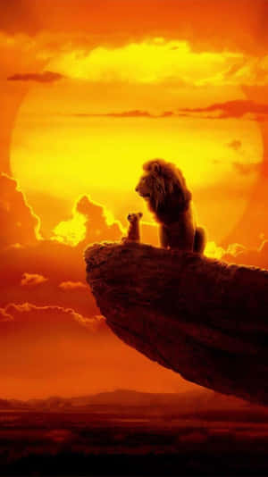 獅子與幼獅在日落時分岩石上的剪影