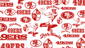 San Francisco 49ers 球隊標誌和球員圖案，紅色和白色。