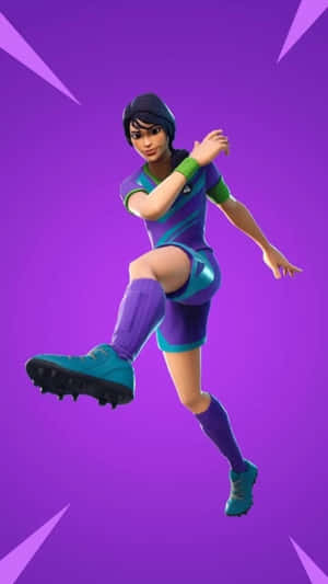 女性Fortnite足球運動員在紫色背景上移動