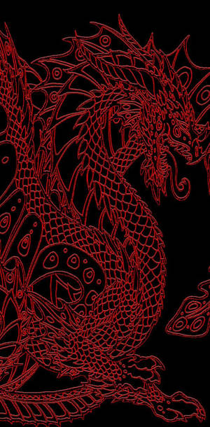 紅色線條藝術龍，帶有詳細鱗片和流暢形態，黑色背景 — 日本龍動畫 壁紙