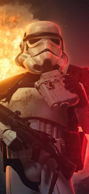 風暴兵身穿戰鬥裝備，置身於熾熱爆炸與星空之中。