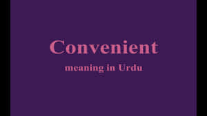 粉紅色文字「Convenient meaning in Urdu」在紫色背景上。