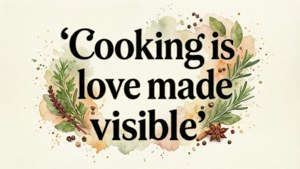 引言 cooking is love made visible 被香草和香料以水彩風格環繞。