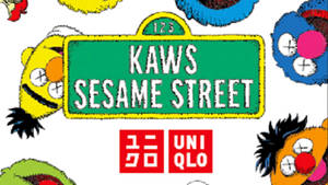 KAWS的芝麻街角色以普普藝術風格呈現，帶有Uniqlo標誌 — Cia標誌 壁紙