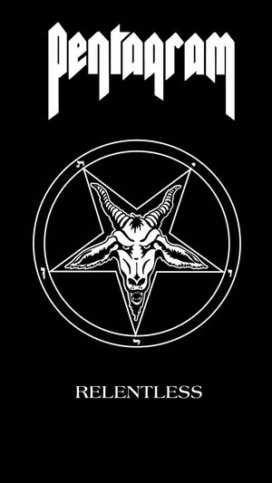 Pentagram 樂隊標誌，帶有倒置五角星和山羊頭，黑色背景