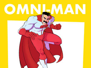 超級英雄 Omni-Man 身穿紅白戰衣披著斗篷，動感地擺出姿勢。