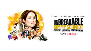 Netflix互動特輯《堅不可摧的吉米·施密特》的宣傳海報，以卡通風格呈現主要角色。