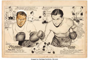 拳手 Jimmy McLarnin 和 Barney Ross 的復古拳擊插畫，附有描述性文字。