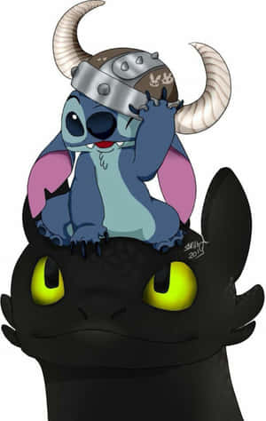 史迪仔戴維京頭盔騎著 Toothless