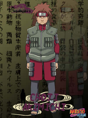 火影忍者角色秋道丁次穿著忍者制服，搭配日文字背景。
