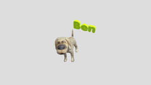 一隻3D渲染的狗，名字Ben漂浮在頭頂上。
