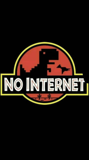 像素藝術標誌，顯示恐龍和「no internet」文字。
