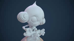 一個白色3D猴子公仔，帶有螺旋耳朵和尖頭。