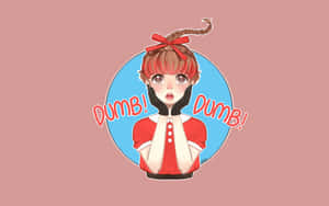紅頭髮和蝴蝶結的動漫女孩，看到「DUMB！」文字出現在她周圍時顯得震驚。