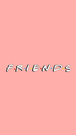 Friends 電視節目標誌在粉紅色背景上，字母之間有彩色圓點