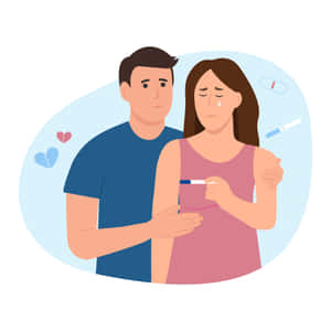 男人安慰拿著懷孕測試的女人，周圍有破碎的心。 — 愛就是愛 壁紙