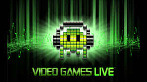像素化綠色外星人，帶有音頻波形和「Video Games Live」文字。