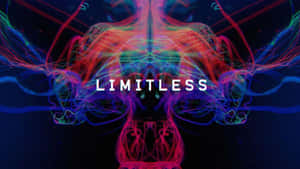 霓虹能量流在黑暗抽象設計中圍繞「limitless」一詞旋轉。