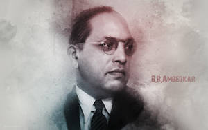 B R Ambedkar 穿著西裝和眼鏡的肖像，帶有藝術水彩背景。