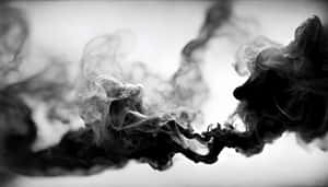 在柔和的漸變背景上，黑白煙霧的動態漩渦。