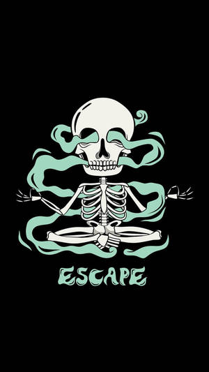 冥想姿勢的骷髏與青色煙霧，下方有escape字樣。