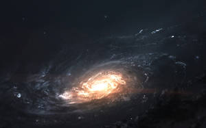 一個在深空中擁有發光核心和藍色手臂的螺旋星系。