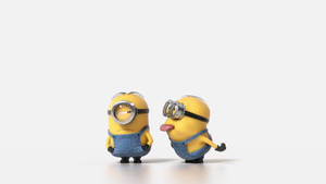 兩個Minions，一個在白色背景前伸出舌頭