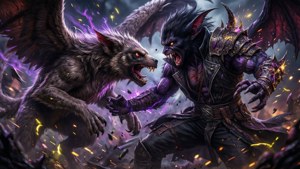 獅鷲與暗影向惡魔發動攻擊。