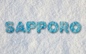 藍色冰塊字母在雪地上拼出 sapporo。