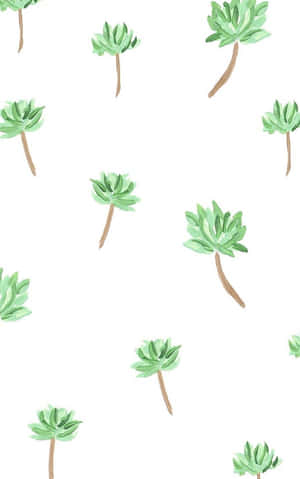 白色背景上的水彩多肉植物圖案 — 棕櫚樹 GIF 壁紙