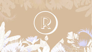 熱帶花卉插圖，米色背景上有一個白色圓形標誌，內有字母 R。