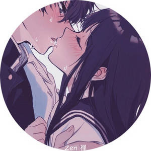兩個動漫角色親吻，臉上帶有汗珠。 — 情侶 GIF 壁紙