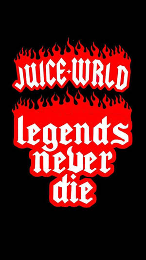 黑色背景上帶有Juice WRLD和legends never die的紅色火焰文字