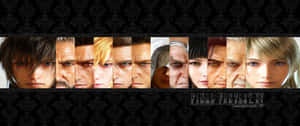 黑色錦緞牆紙上的《Final Fantasy XV》角色肖像。