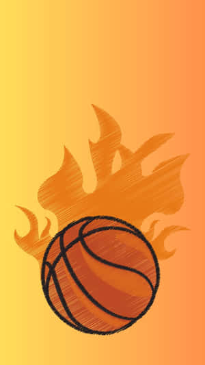 一個被火焰包圍的籃球，背景是橙黃色漸變。