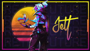 賽博朋克風格的動漫角色Jett在日落時手持武器。