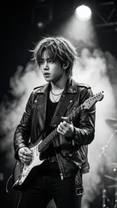 燦烈在舞台上彈結他表演