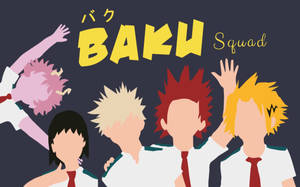 四個穿著校服的動漫角色在「BAKU Squad」文字下舉手歡呼。 — 爆豪幫 壁紙