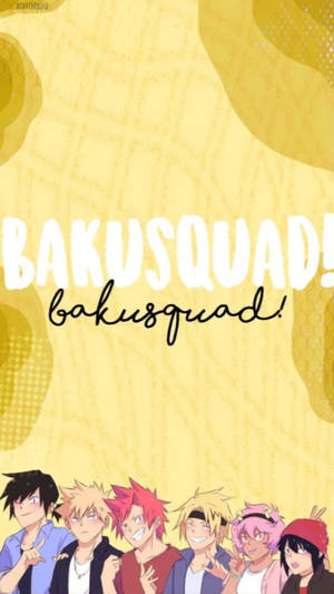 來自 Bakusquad 的動漫角色在黃色背景上微笑並一起擺姿勢。