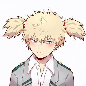 動漫男孩，金色雙馬尾，表情認真，身穿校服。