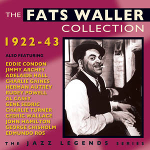 Fats Waller 在洋紅色爵士專輯封面上微笑著叼著香煙彈鋼琴。 — 音樂 GIF 壁紙